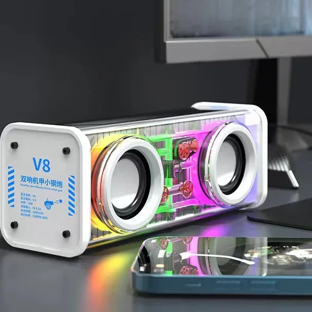 Mecha Portable Bluetooth Speaker with 360 Sound and RGB Light V8 double ring white My Store