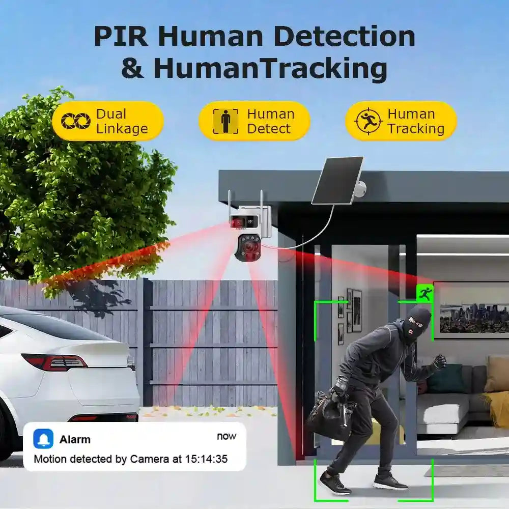 4K Solar Security Camera: Dual Lens PTZ Smart Home Surveillance System Tidesmit