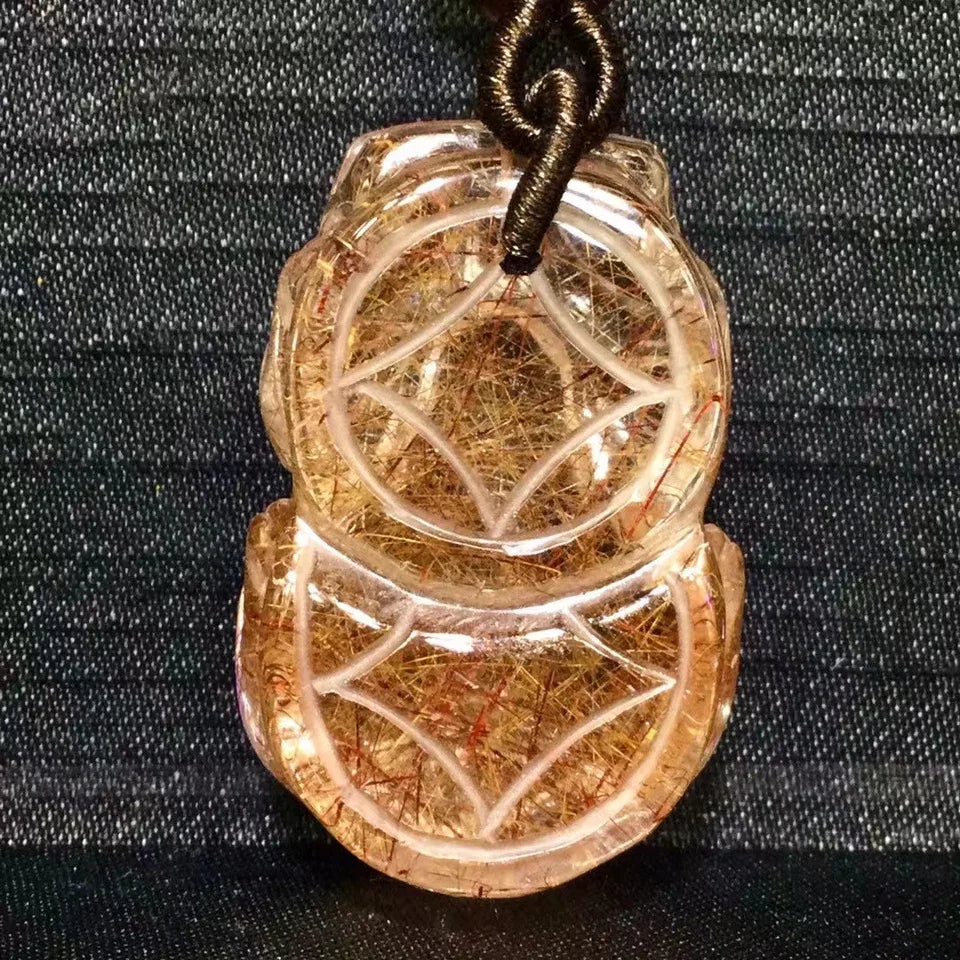 Natural Copper Rutilated Quartz Pendant Necklace for Women Men Beazil Healing Crystal Trendy Pendant Pi Xiu Red 35mm Rope Chains