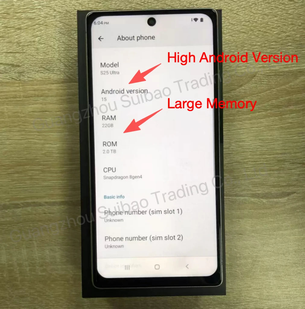 S25 Ultra Android 15 5G smartphone with 7.3 inch 144Hz display and 108MP camera, showing side profile
