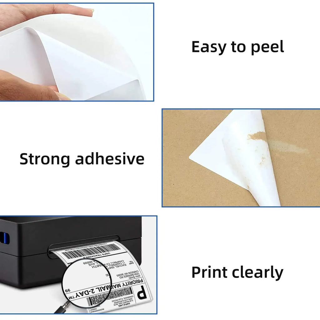 White waterproof label sheet being peeled back to reveal strong adhesive