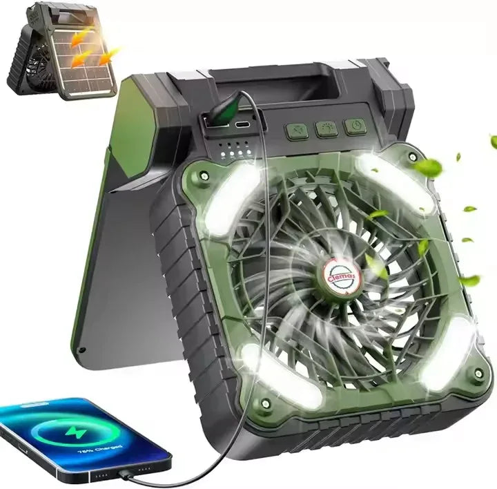 Portable Solar Fan & 5200mAh Power Bank | USB Rechargeable Tidesmit