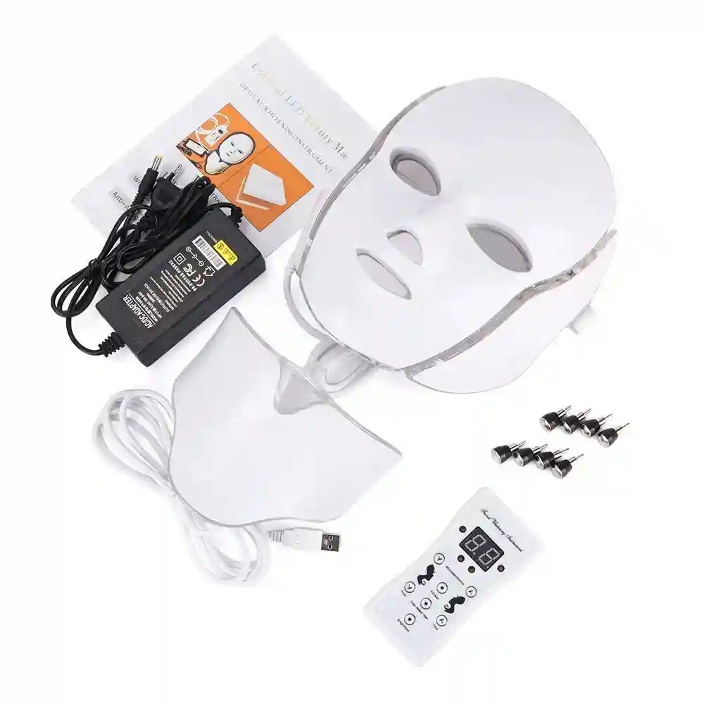 7 Color LED Facial Mask with Neck Light for Skin Rejuvenation Therapy Massage Cushion Tidesmit