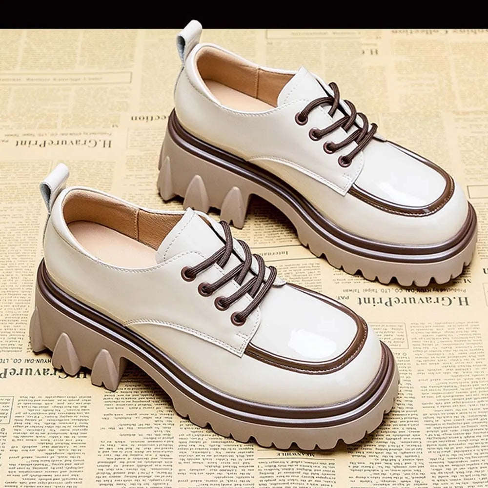 2025 New Women's British Style Spring Autumn Color Blocked Fashion Thick Heel Thick Soled Height Increasing Loafers for Women