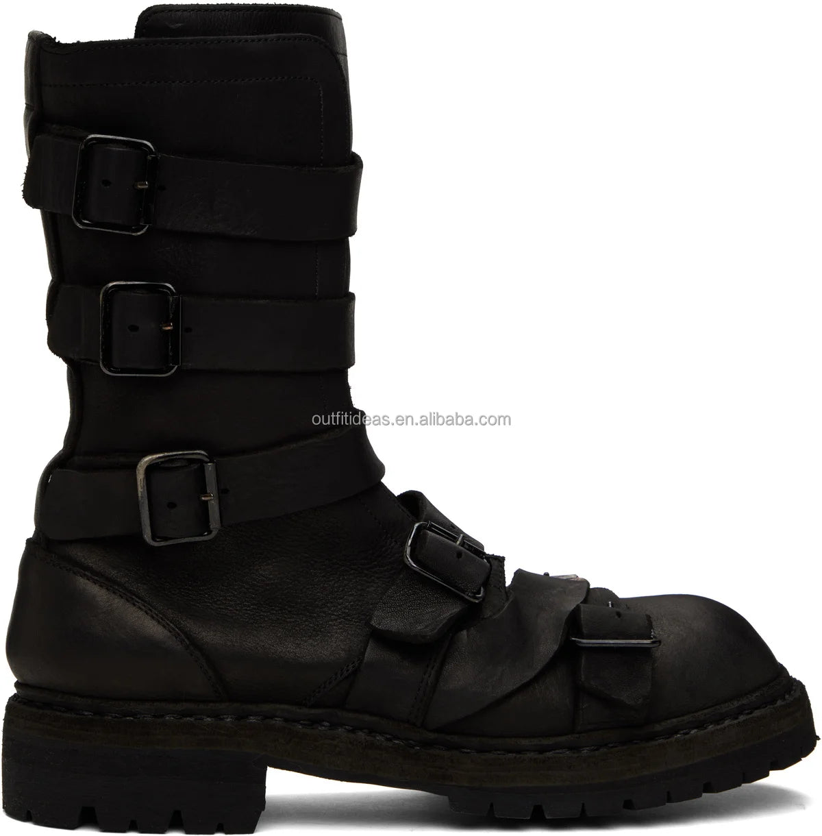 2023-24AW Pour Homme Yohji Yama Boots Adjustable Buckle Straps Genuine Leather Calfskin Unisex Men Black Ankle Distressed Boots