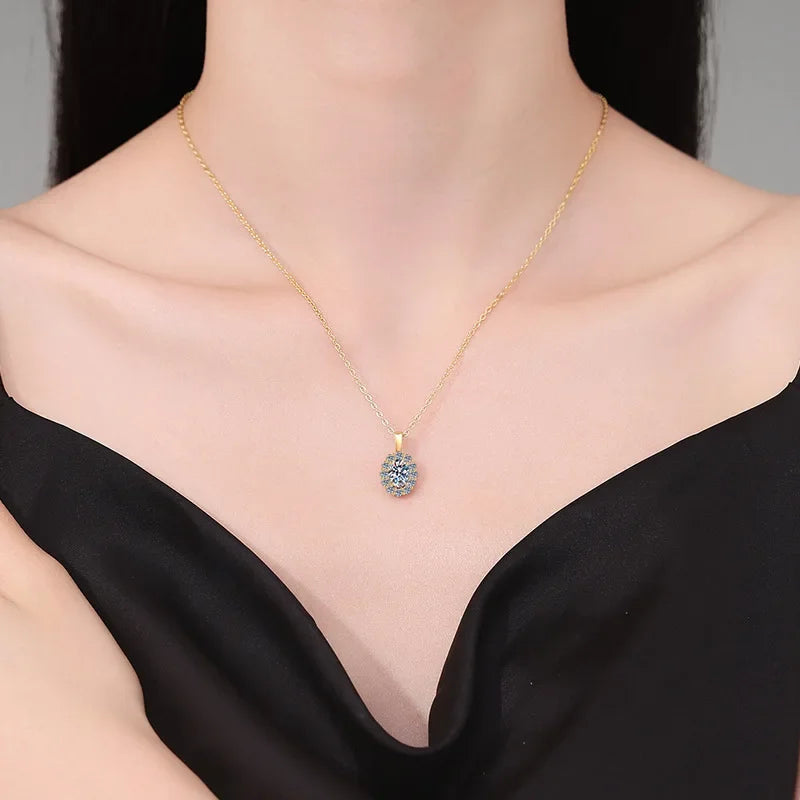 Platinum PT950 18K Gold Moissanite Cultivated Emerald Necklace Ruby Sapphire Light Luxury Classic Collarbone GRS Certified Women
