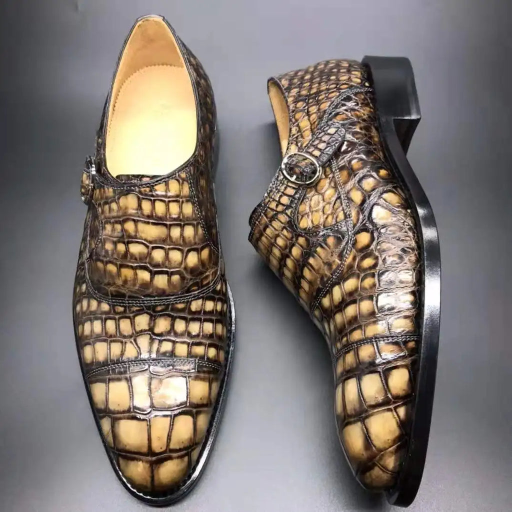 Goodyear High Quality Luxury Shoes Men Monk Strap Genuine Crocodile Leather Shoes for Men Custom Alligator Skin Men's Shoes