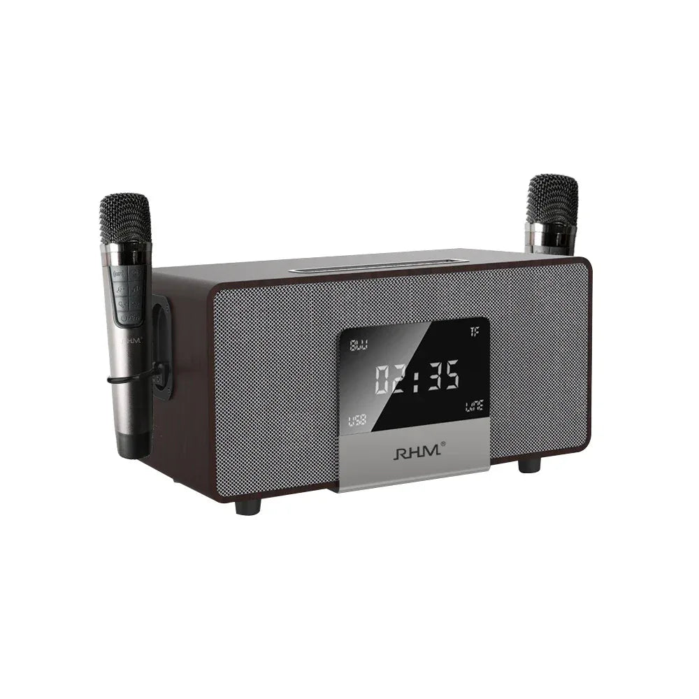 Wireless Karaoke Speaker with Dual Mics and Premium Wood Cabinet My Store