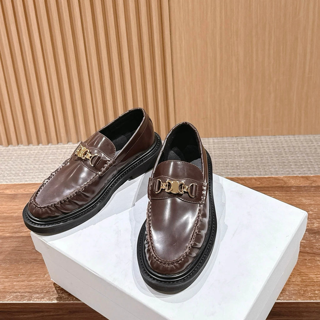 CE High Quality Designer Style Women Platform Leather Loafers Metal Buckle Tassel Slip on Casual Shoes