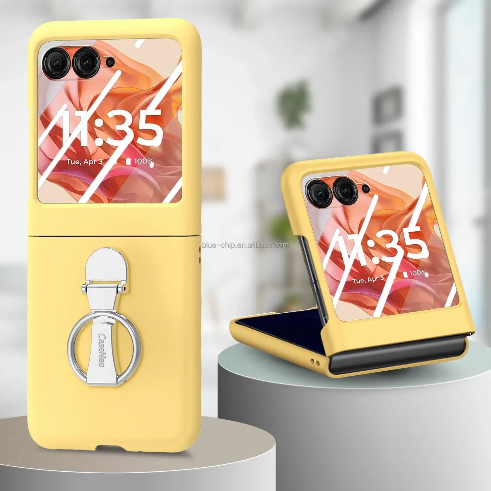 Motorola Razr 50 Ultra Case with Screen Protector - Pink Ring Yellow (With Steel film) OPP Bag Tidesmit