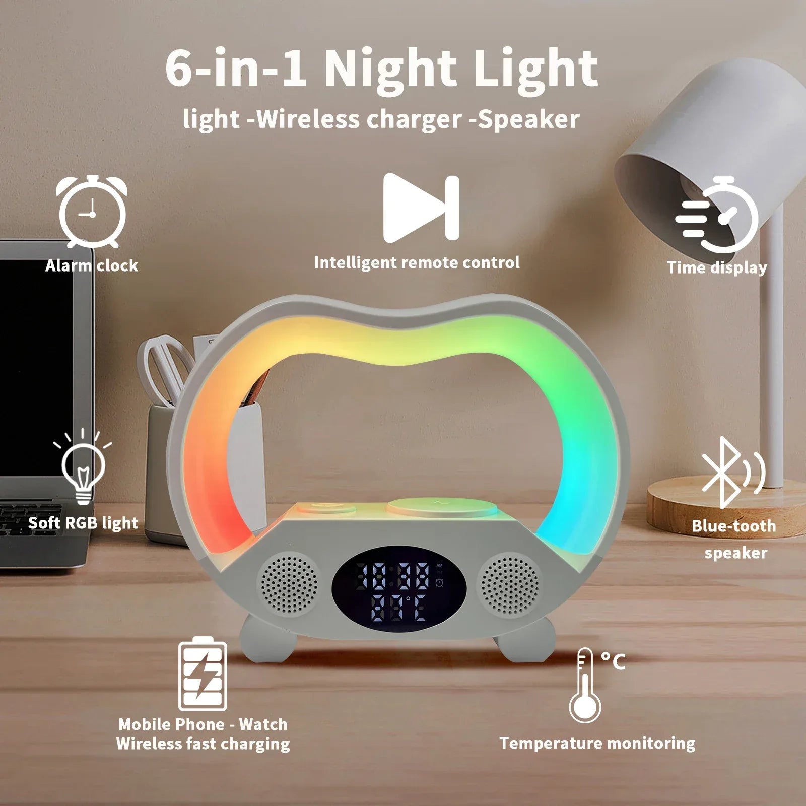 RGB Wireless Charger Lamp with USB-C Fast Charging Tidesmit