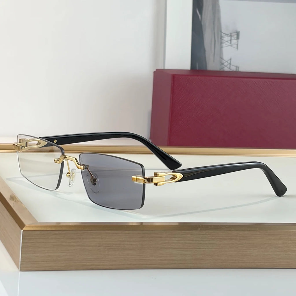 2026 Brand Designer Luxury Fashion Men's Sunglasses Rectangular Borderless Gradient Lens Unisex Titanium Frame UV400 Optical
