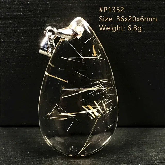 Natural Gold Rutilated Quartz Sterling Silver Pendant Necklace for Women & Men Healing Wealth Gift CCGTC Certified AAAAA