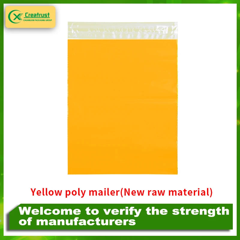 Yellow poly mailer courier shipping bag with self-seal closure strip