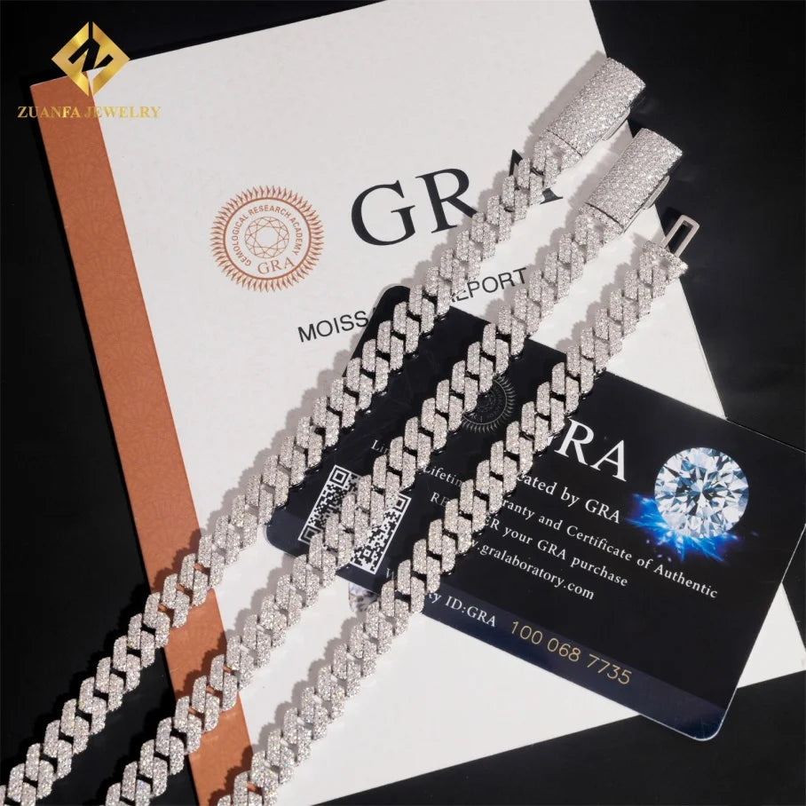 Pass Diamond Tester 925 Silver Moissanite Diamond Fine Jewelry Iced Out 8mm  Hip Hop Moissanite Cuban Link Chain