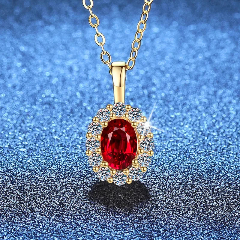 Platinum PT950 18K Gold Moissanite Cultivated Emerald Necklace Ruby Sapphire Light Luxury Classic Collarbone GRS Certified Women