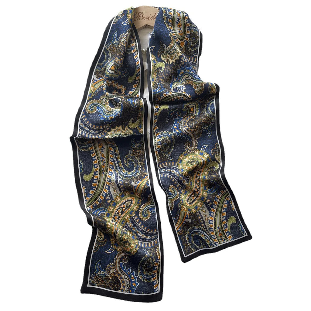 Custom Printing Paisley Twill 100% Pure Silk Edge Narrow Scarves Designer Double Layers Luxury Silk Satin Scarves