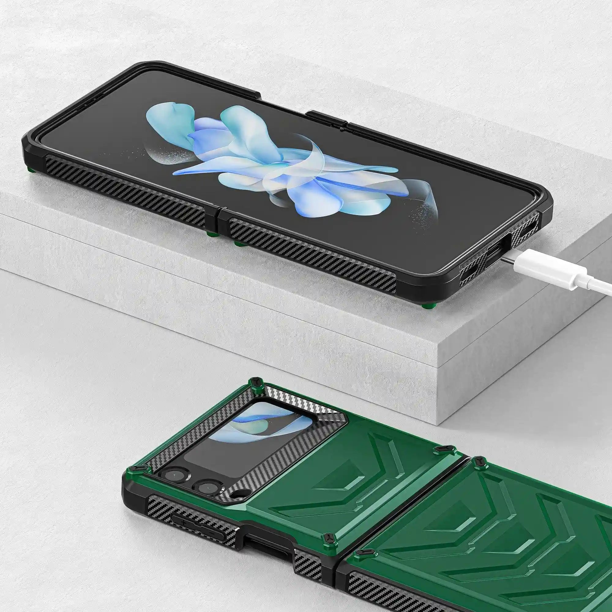 Galaxy Z Flip 4 Shockproof Case with Tempered Glass Screen Protector Tidesmit