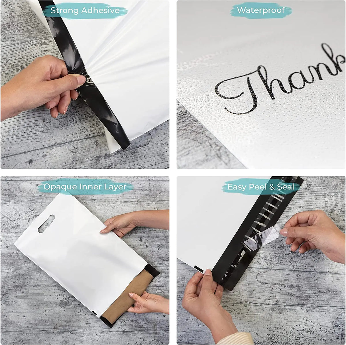 Waterproof mailer bag with strong adhesive strip and easy peel-seal