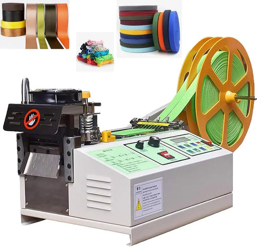 Automatic cold and hot tape cutting machine with control panel and large wire-reel holder
