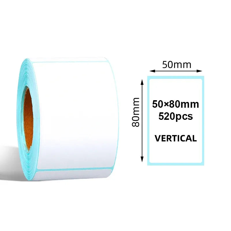 White waterproof thermal label roll, 50x80mm, 50mm wide, vertical 520pcs