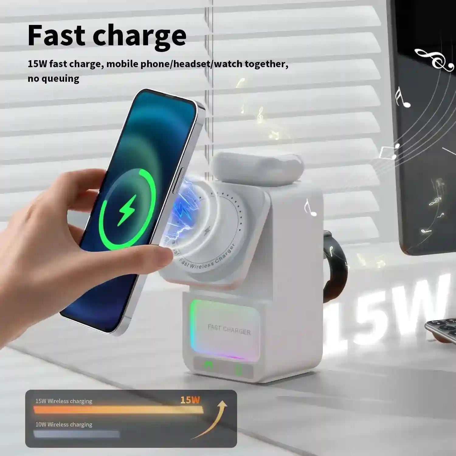 5-in-1 Wireless Charger Bluetooth Speaker with RGB LED | Tidesmit Tidesmit
