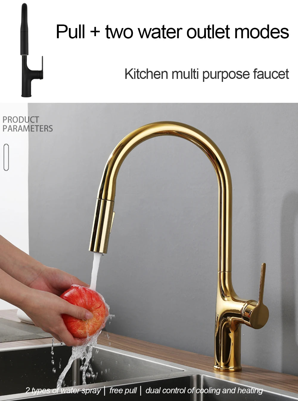 Bagnolux Titanium Black Brushed Deck Mounted Kitchen Faucet Two Function Single Handle Pull Out Mixer Hot and Cold Water Taps