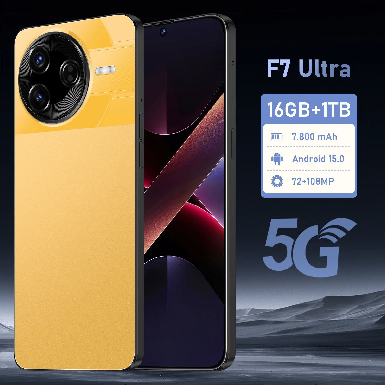 5G Smartphone 1TB 16GB RAM: High-Performance Unlocked Mobile Yellow 16g 1TB Tidesmit