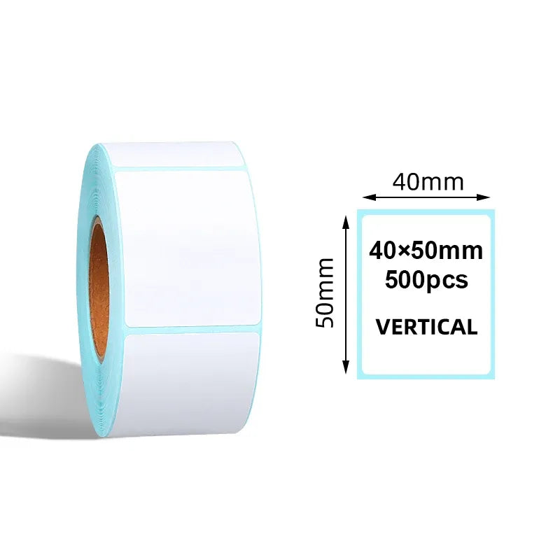 Sky blue-edged thermal label paper roll with blank 40x50mm rectangular labels