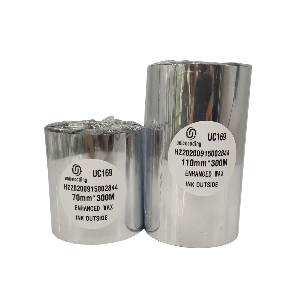 Thermal transfer barcode ribbon roll, UC169 110mm x 300m enhanced wax, ink outside