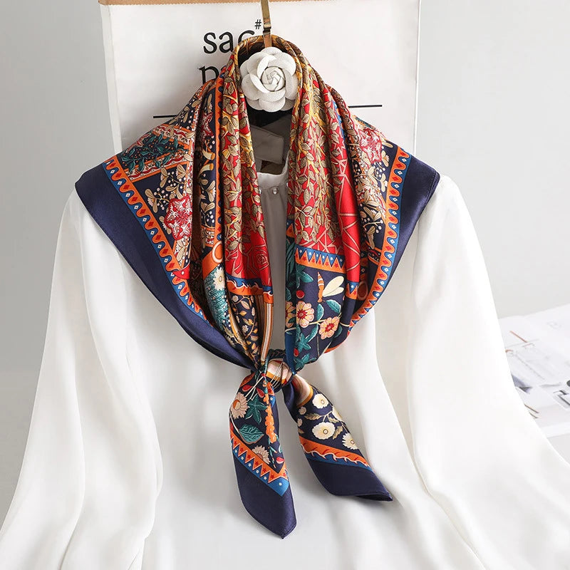 2023 Lady Hair Head Wrap 100% Mulberry Real Silk Scarf Scarves 90*90 Traditional Russian Style Square Luxury Silk Scarf