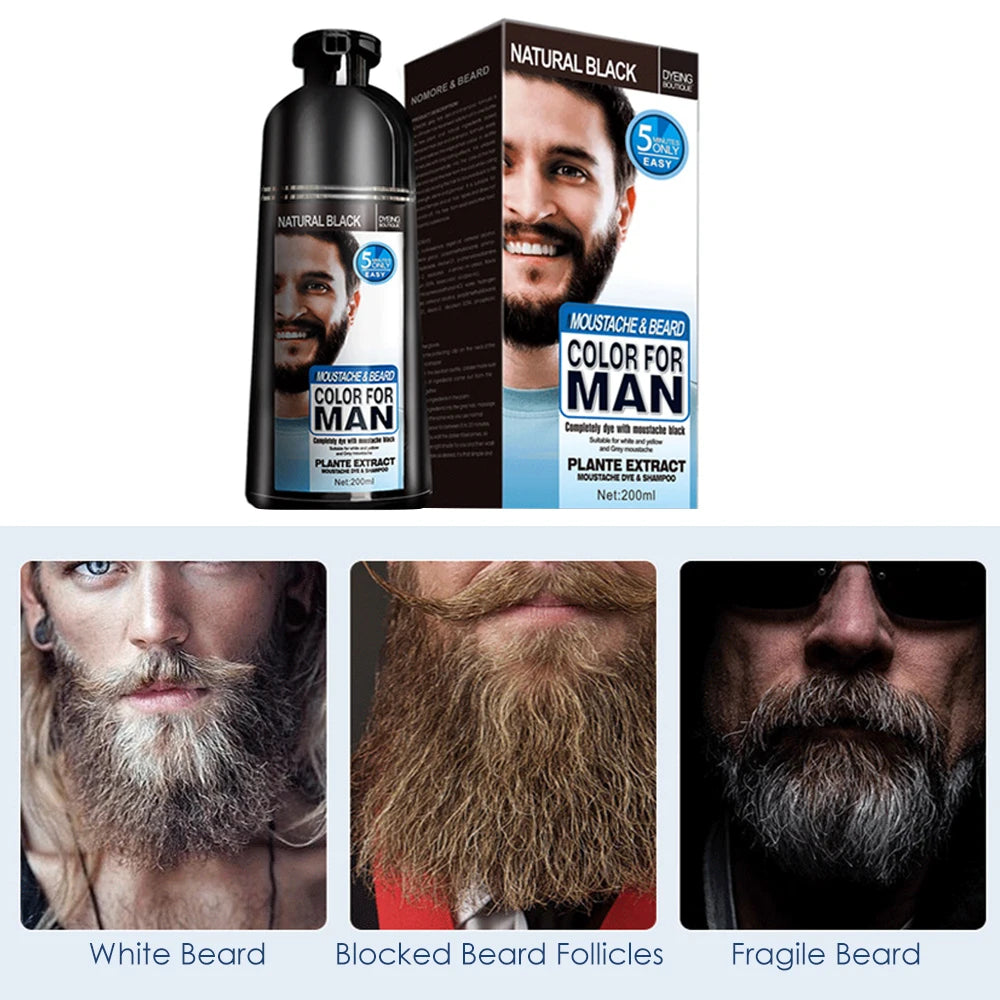 5pcs Instant Hair Dye Black Beard Shampoo for Men Natural Beard Coloring Temporary Blackening Moustache Shampoo Wash convenient