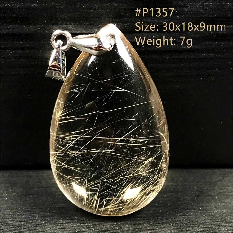 Natural Gold Rutilated Quartz Sterling Silver Pendant Necklace for Women & Men Healing Wealth Gift CCGTC Certified AAAAA