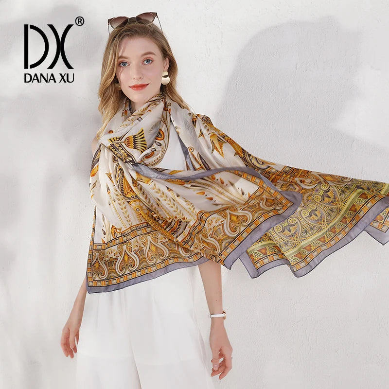 China Luxury Fashion Spring 100% Pure Silk Scarves Lady Multi Color Long Shawl