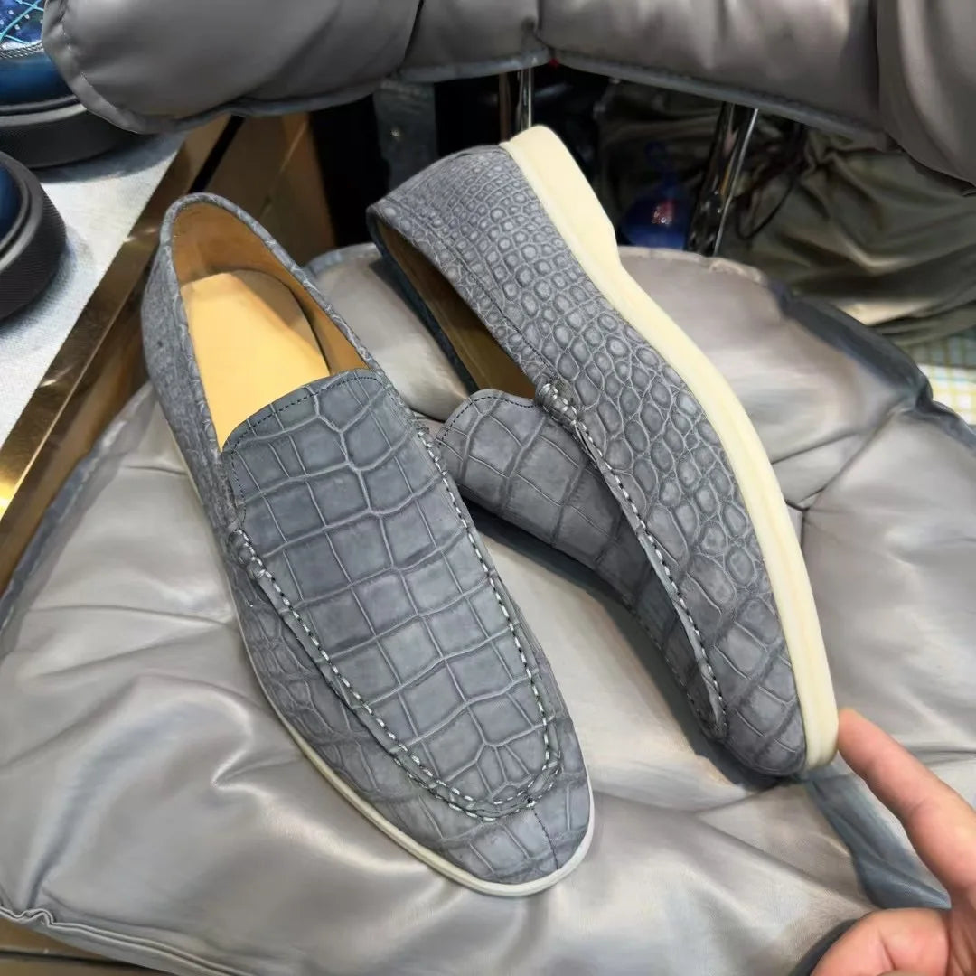 New Fashion Loafers Nubuck Crocodile Leather Shoes Men Office Business Formal Shoes Genuine Alligator Skin Italian Dress Shoes