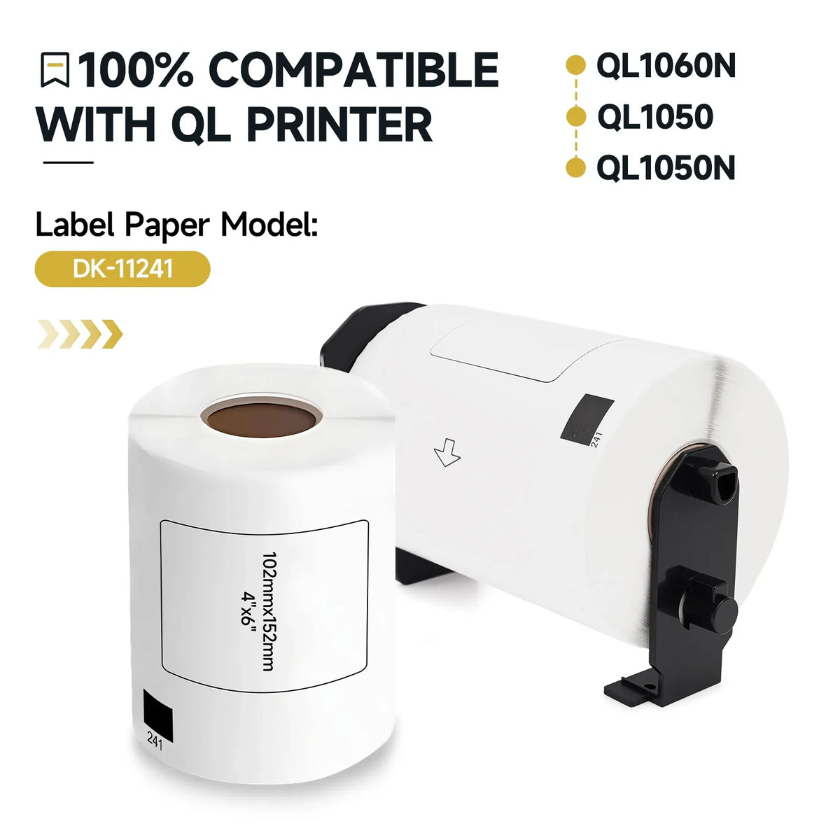 White thermal label tape roll for QL printer with label dispenser, DK-11241 size