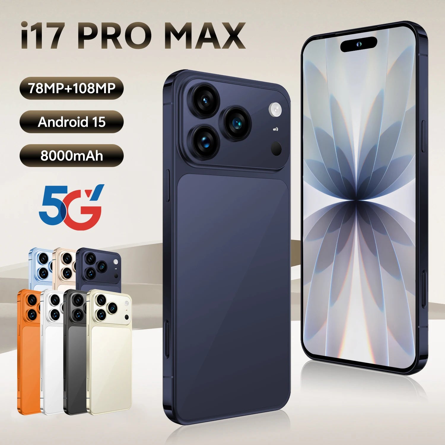 Android 5G Smartphone 7.3 Inch Display 16GB RAM 1TB Dual SIM Navy Blue 16g 1TB Tidesmit