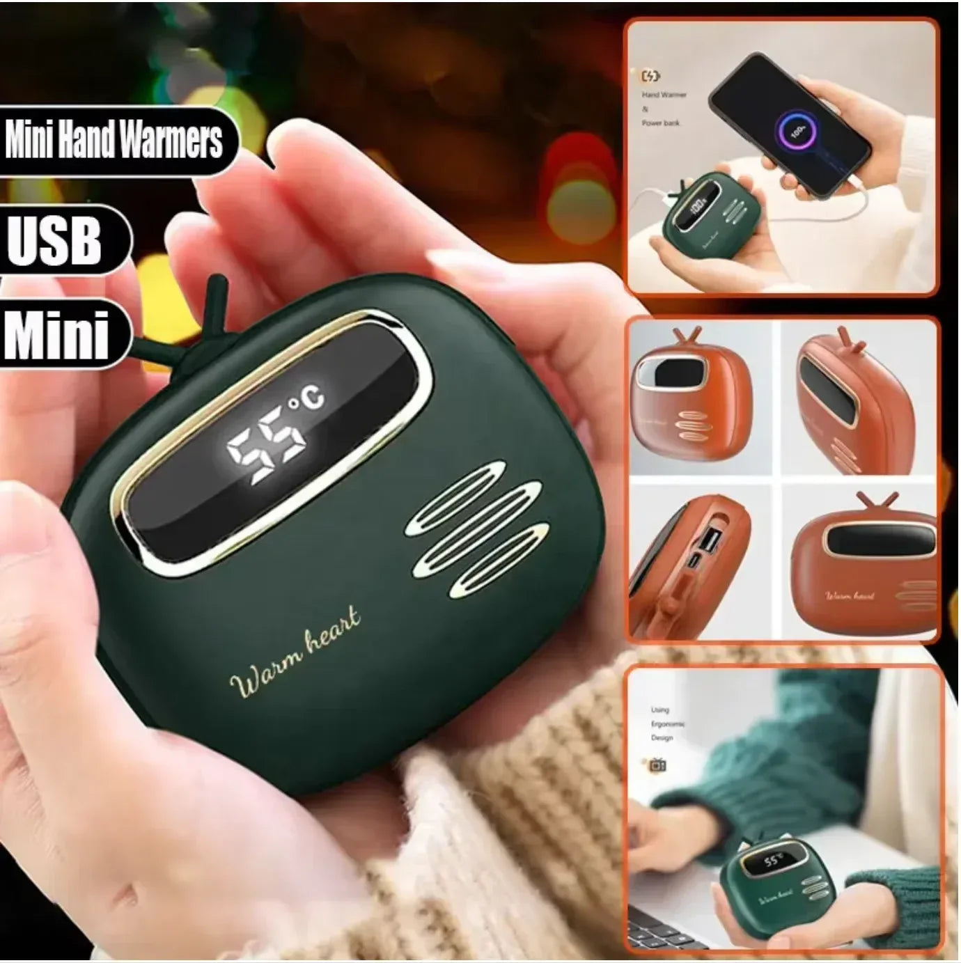 Portable Hand Warmer Power Bank - 5000mAh Fast Charging USB-C Battery Tidesmit