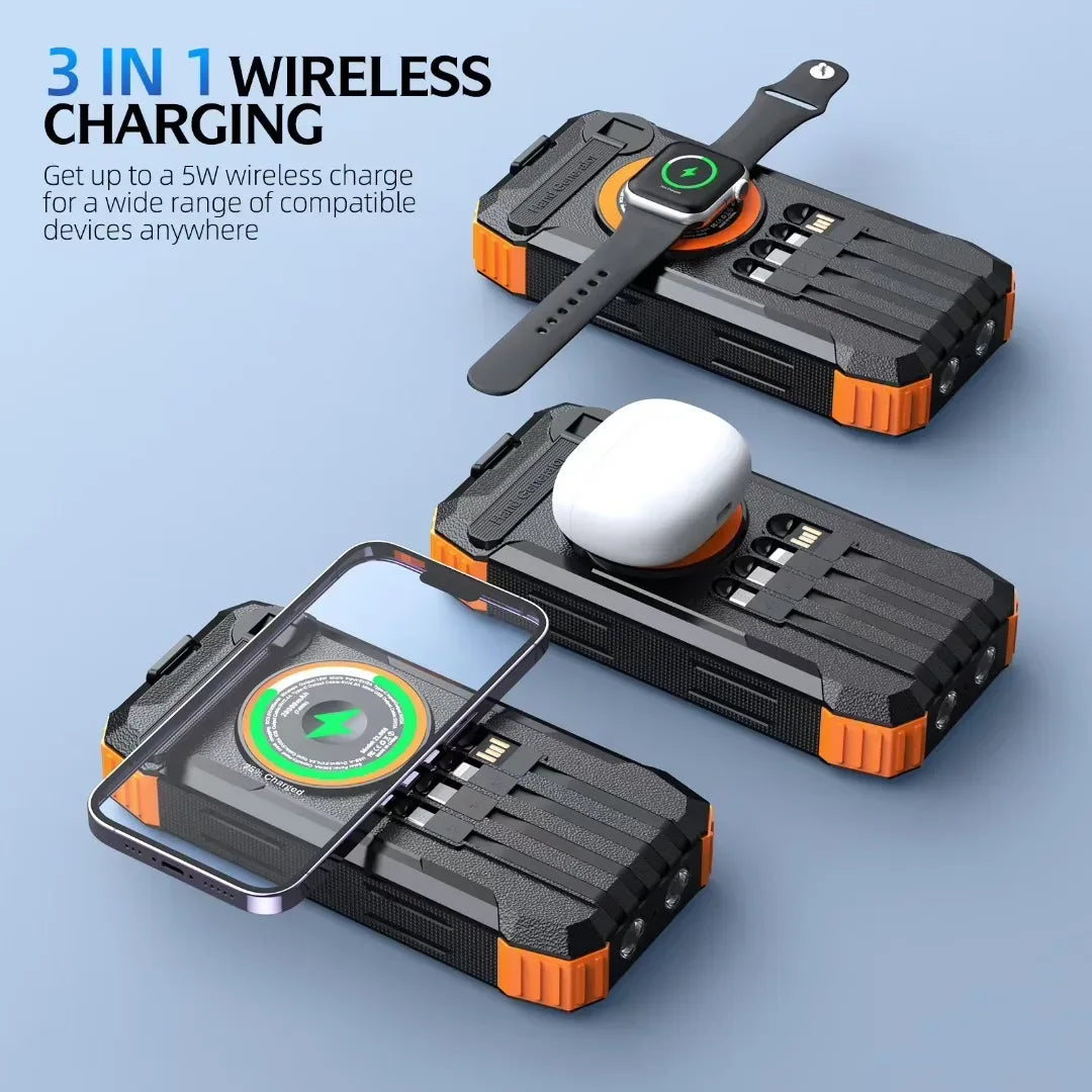 Solar Power Bank 20000mAh with Fast Charging & Built-in Cables Tidesmit