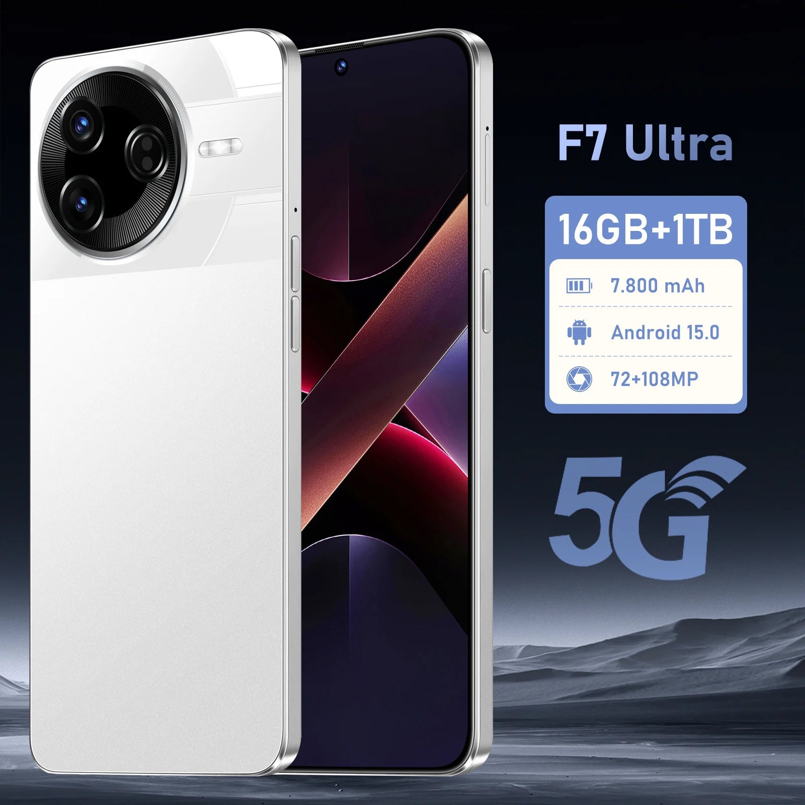 Tidesmit 5G Android 15 Smartphone, 1TB Storage, 16GB RAM White 16g 1TB Tidesmit