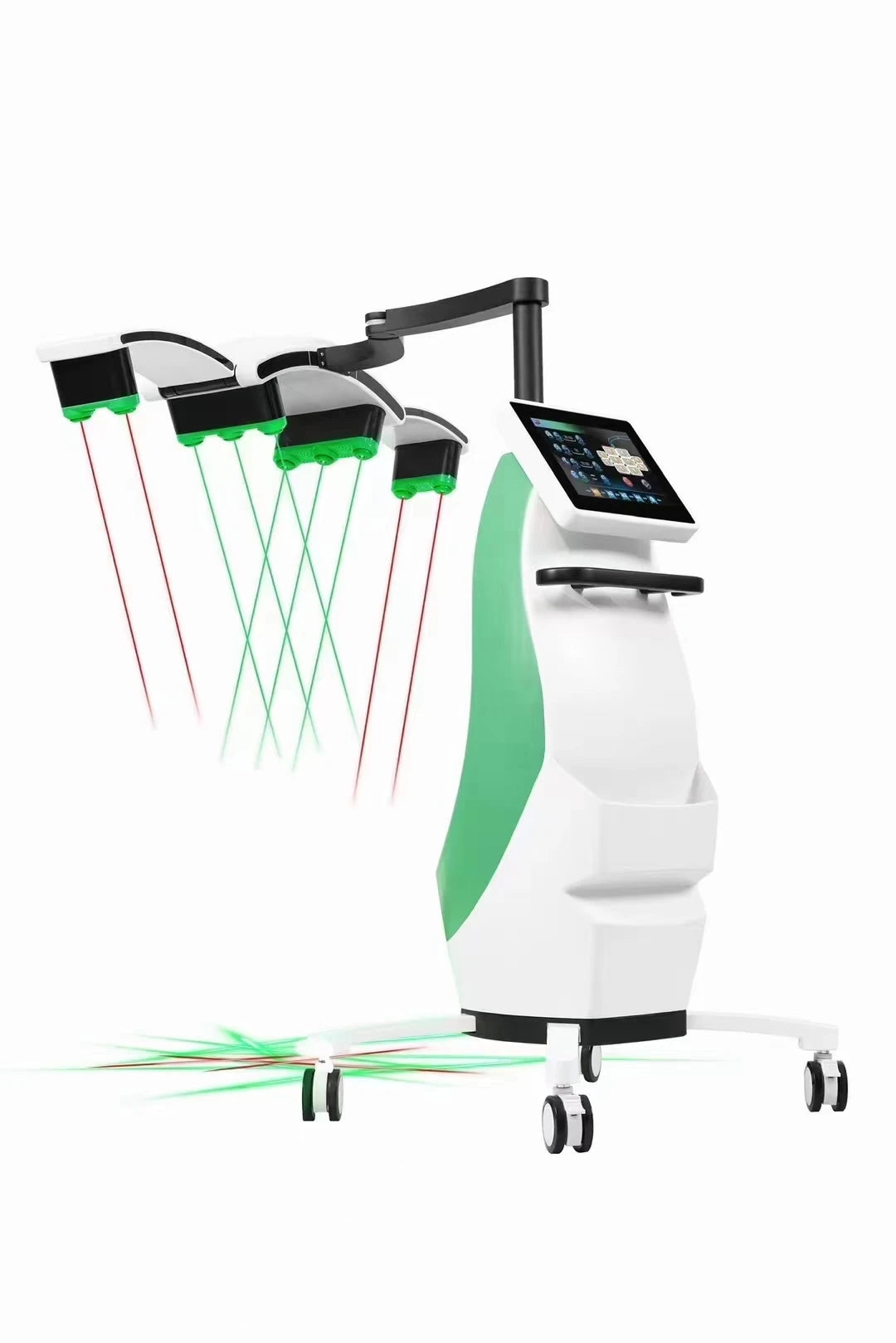 Standing LLLT fat burning machine with touchscreen and laser therapy heads for painless weight loss and body slimming.