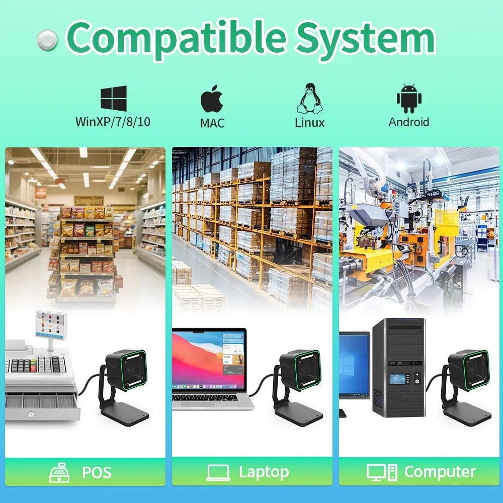 Desktop Omnidirectional Barcode Scanner 1D 2D QR Code Reader Flatbed Automatic Supermarket Barcode Scanner
