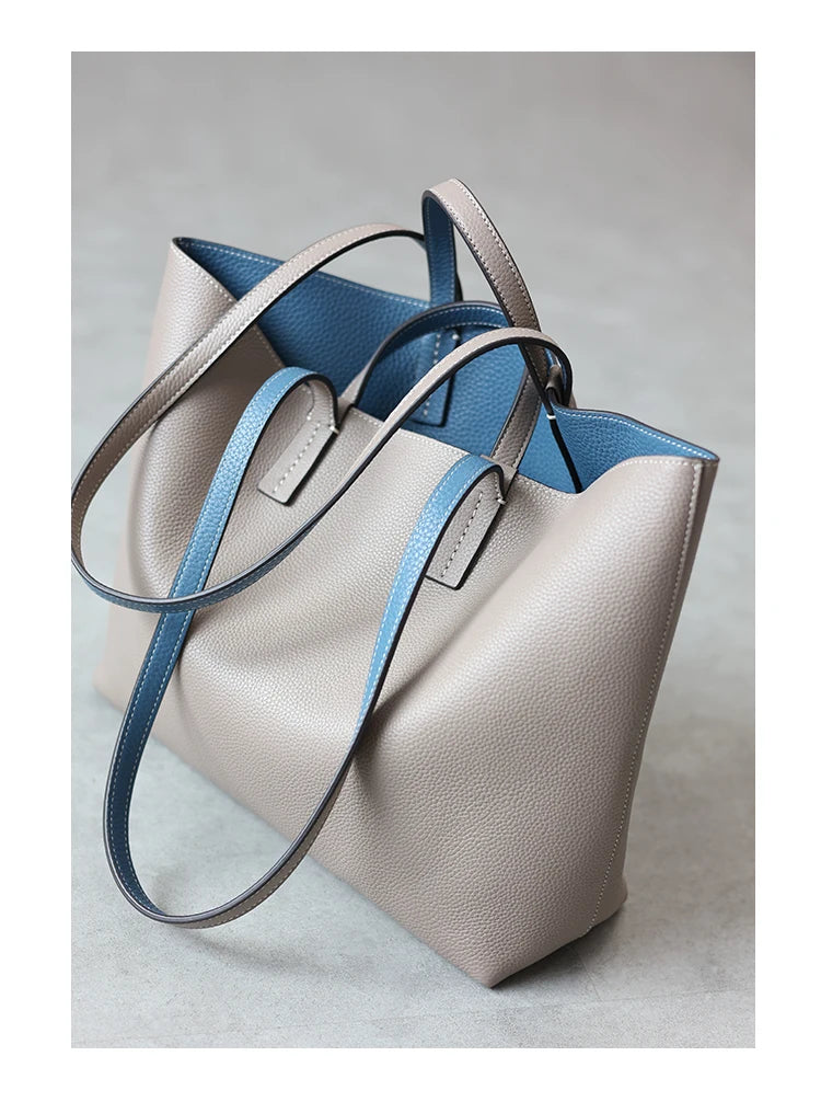 Women Luxury Genuine Leather Tote Soft Cowhide Handbag Two Sides Available Using Shoulder Bags Versatile And Durable