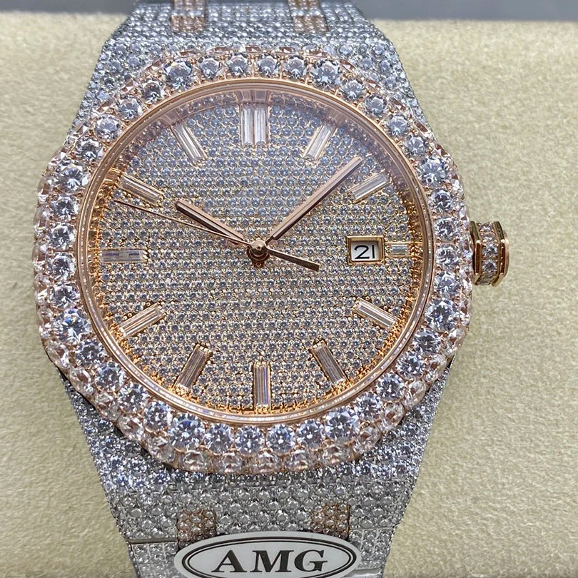 Customized Luxury 18K Gold Moissanite Watch Zircon Rose Gold Automatic Mechanical Watch