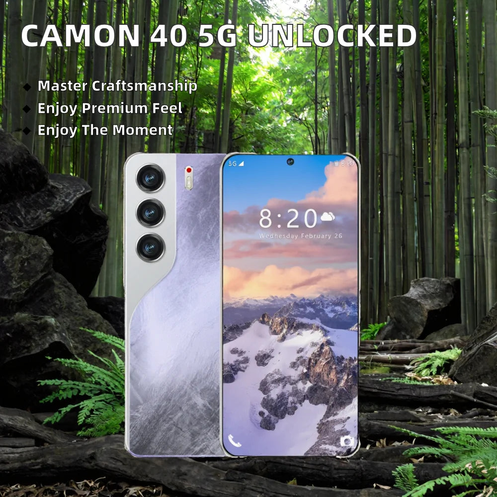 Camon 40 5G smartphone side profile showing sleek design and high-resolution 108MP camera lens detail