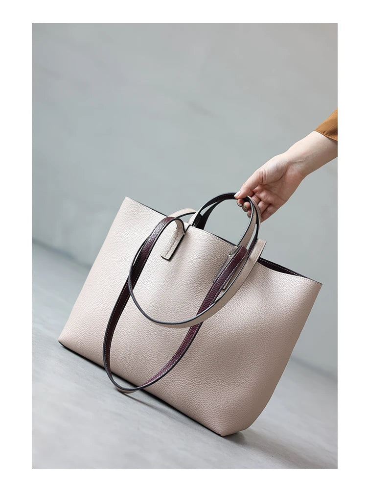 Women Luxury Genuine Leather Tote Soft Cowhide Handbag Two Sides Available Using Shoulder Bags Versatile And Durable