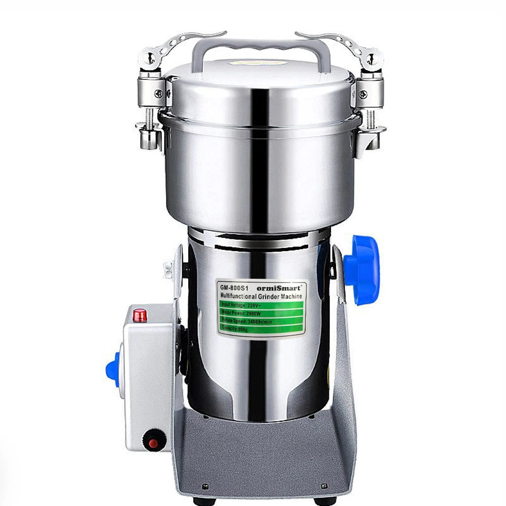 OrmiSmart 800g stainless steel multifunctional electric herb and grain grinder machine with high-speed 2980W motor.