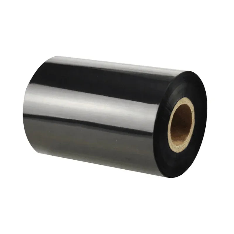 Black thermal transfer resin ribbon roll with cardboard core