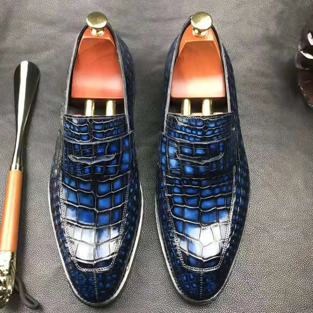 Goodyear Welted Trendy Crocodile Leather Shoes for Men Slip-on Loafers Business Career Occasion Footwear Men's Dress Shoes