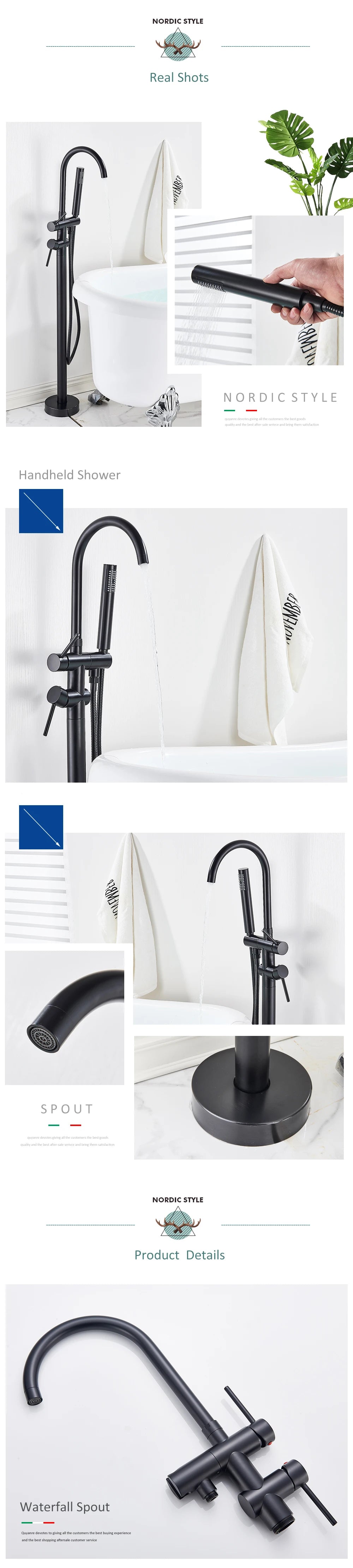 Floor Free Standing Faucet Mixer Single Handle Hot Cold Water Mixer with 360 Rotation Spout with Handshower For Bathtub Shower